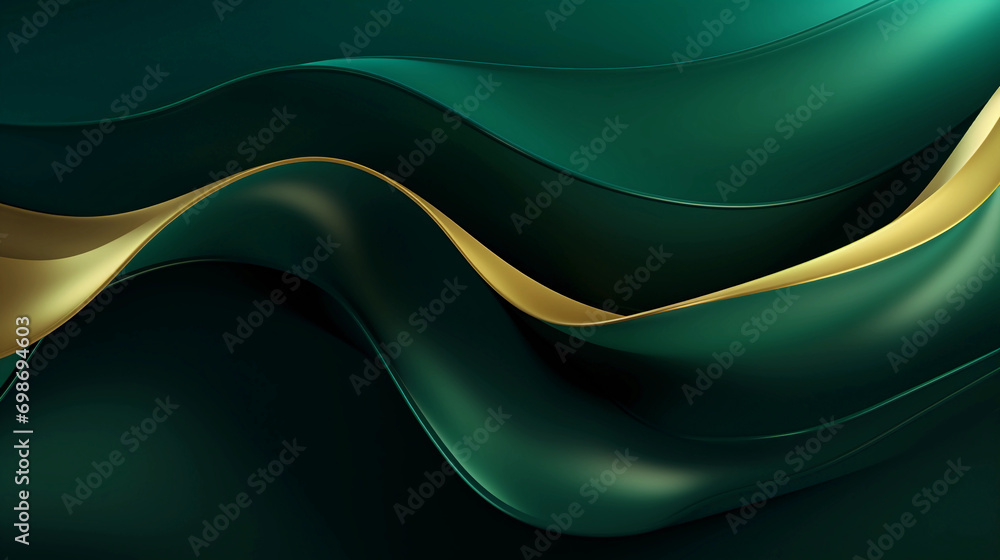 Abstract geometric background with flowing lines and waves. Modern green and golden shiny wavy lines background Abstract geometric background with flowing lines and waves. Modern green and golden shiny wavy lines background