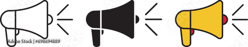 Megaphone lined, isolated and colored icon collection. Vector illustration