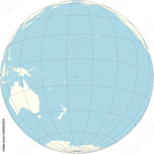 The orthographic projection of the world map with Samoa at its center. a country consisting of two main islands, Savaii and Upolu, and four smaller islands photo