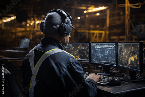 The operator controls the operation of the smart  factory at the terminal photo