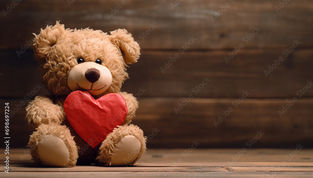 Teddy bear with red heart on the wall Teddy bear with red heart on the wall
