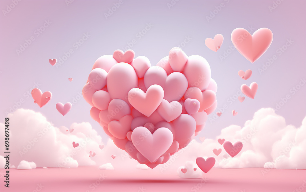 Valentine's day background with many hearts and clouds