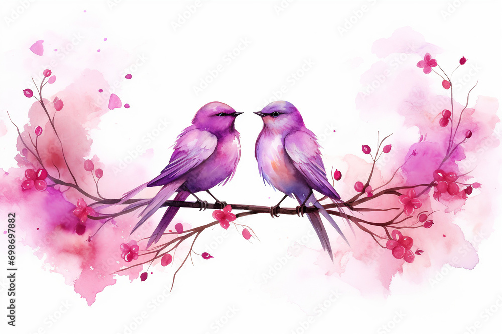 Lovebirds card Watercolor 