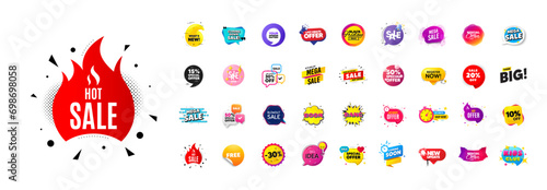 Flash offer sale banners pack. Promo price discount stickers. Special offer 3d speech bubble. Promotion flash coupons. Mega discount deal banners. Sale chat speech bubble. Ad promo message. Vector photo