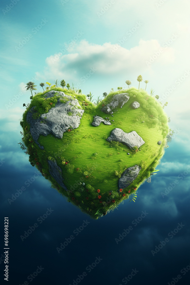 Fototapeta premium heart shaped planet on green meadow