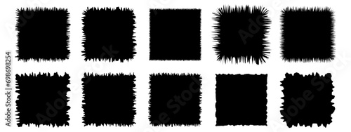 Set of torn paper frames. Jagged squares collection. Black grunge elements, shapes. Vector Papers silhouettes isolated on white background.
