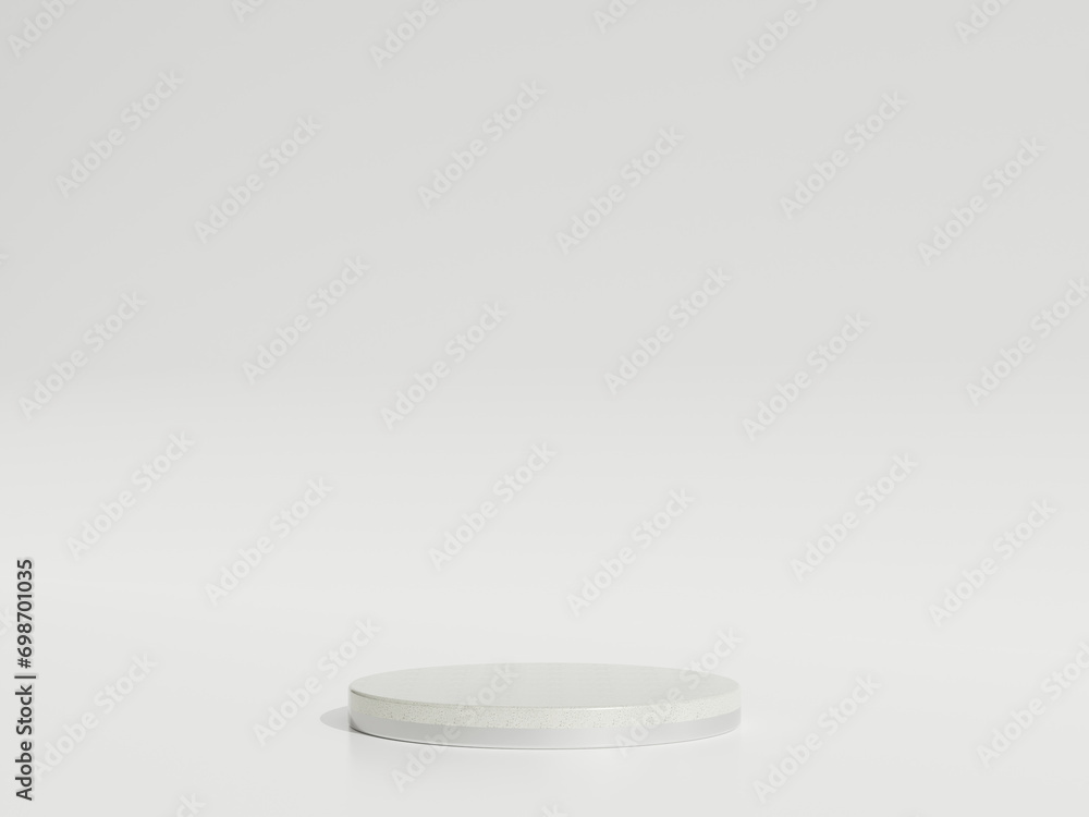 Empty silver marble podium or pedestal display on white background with cylinder stand concept. Blank product shelf standing backdrop. 3D rendering. Empty silver marble podium or pedestal display on white background with cylinder stand concept. Blank product shelf standing backdrop. 3D rendering.