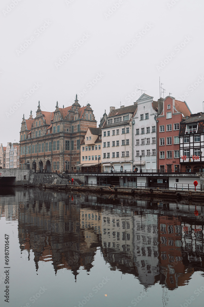 Gdansk with beautiful old town over Motlawa river in the morning, Poland. High quality photo