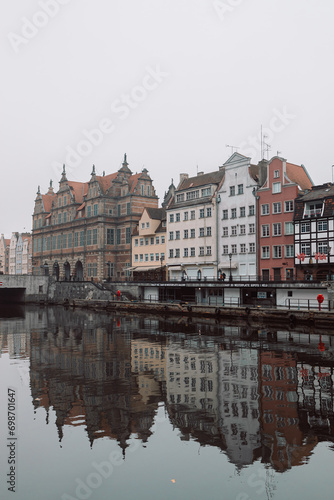 Gdansk with beautiful old town over Motlawa river in the morning, Poland. High quality photo