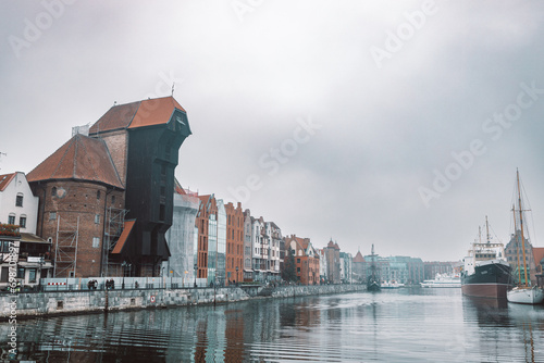 Gdansk with beautiful old town over Motlawa river in the morning, Poland. High quality photo