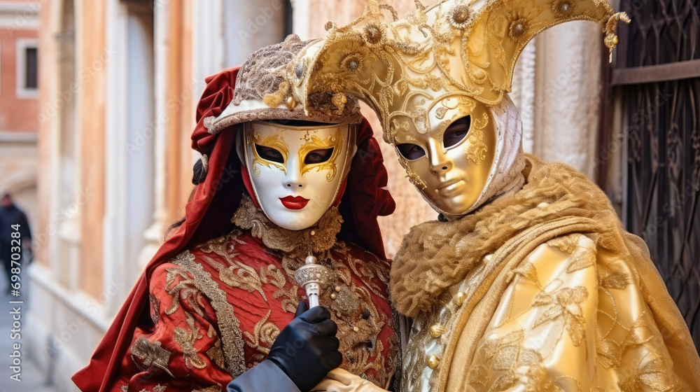 a person in a carnival Venetian mask against the background of the city, traditional Italian holiday, Venice, masquerade, costume, outfit, girl, woman, art, celebration, theater, doll, decor, design