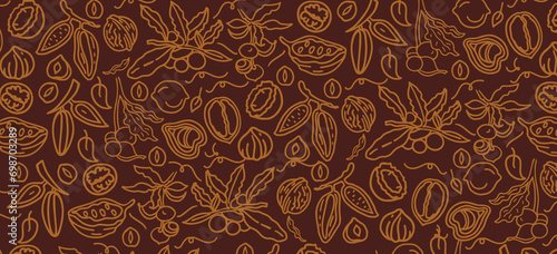 Isolated vector set of nuts. Nuts and seeds collection. Vector hand drawn objects. Peanuts, cashews, walnuts, hazelnuts, cocoa, almonds, chestnut, pine nut, nutmeg, peanut, macadamia, coconut.