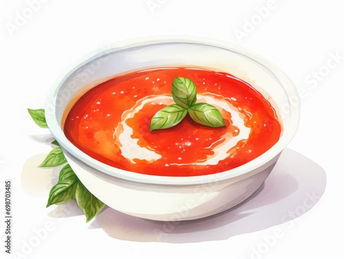 Minimalistic Watercolor Illustration of a Bowl of Roasted Red Pepper and Tomato Soup AI Generated