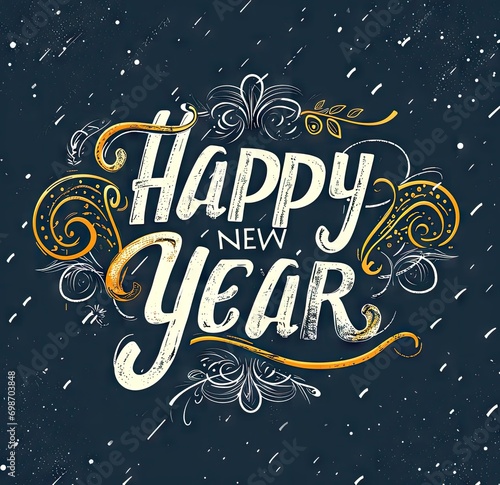 happy new year greeting card with an old gold lettering Generative AI