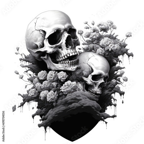A skull surrounded by flowers. photo