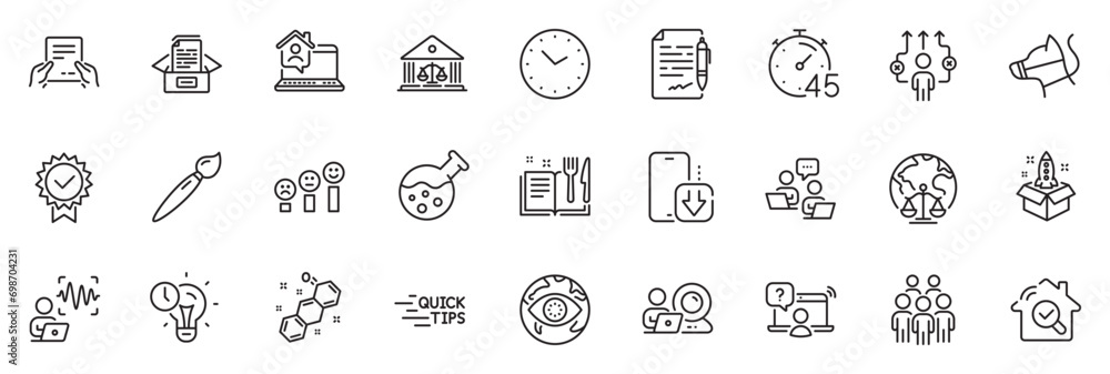Icons pack as Dog leash, Court building and Timer line icons for app include Business way, Receive file, Chemistry lab outline thin icon web set. Certificate, Magistrates court. Vector Icons pack as Dog leash, Court building and Timer line icons for app include Business way, Receive file, Chemistry lab outline thin icon web set. Certificate, Magistrates court. Vector