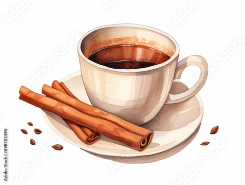 Minimalistic Watercolor Illustration of Cardamom and Cinnamon Tea AI Generated