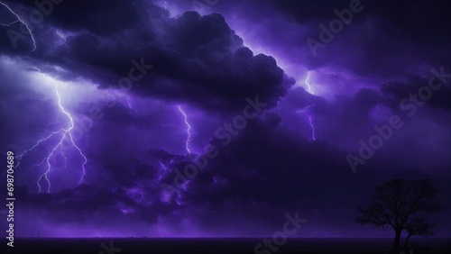 Black dark Purple blue dramatic night sky. Gloomy ominous storm rain clouds background. Cloudy thunderstorm hurricane wind lightning