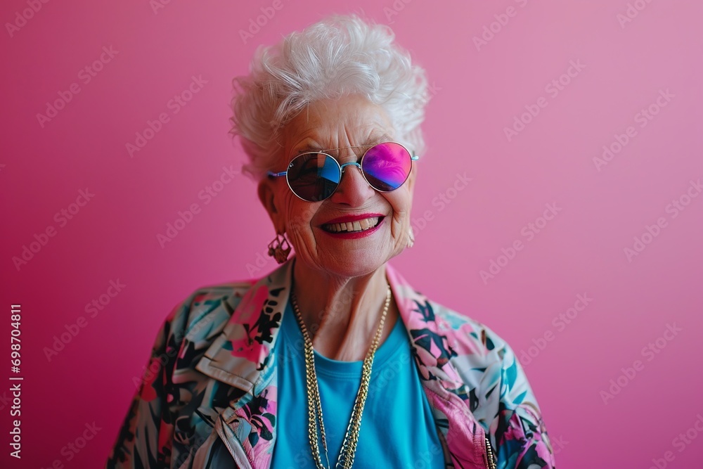 Groovy Grandma: 80s Dance Attire and Sunglasses on Pink
Groovy Grandma: 80s Dance Attire and Sunglasses on Pink