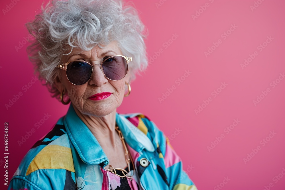 Groovy Grandma: 80s Dance Attire and Sunglasses on Pink
Groovy Grandma: 80s Dance Attire and Sunglasses on Pink
