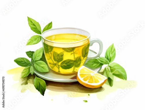Minimalistic Watercolor Illustration of Lemon Verbena Tea AI Generated
