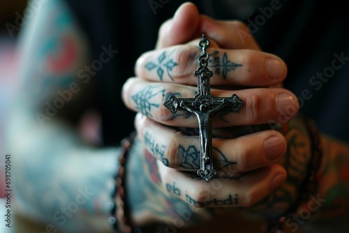 Grasp of Faith: Tattooed Hand with Cross Pendant   © Kristian