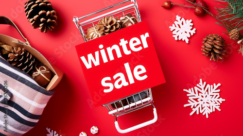 winter sale sign, holiday themed marketing, red and colorful, rich text 