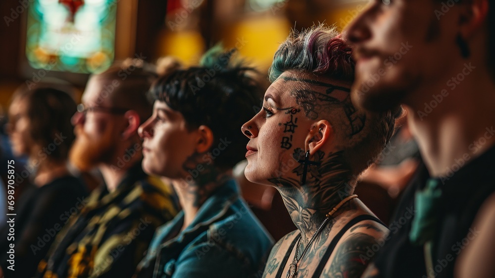 Diverse Expression: Young Tattooed Individuals at a Baptism Ceremony