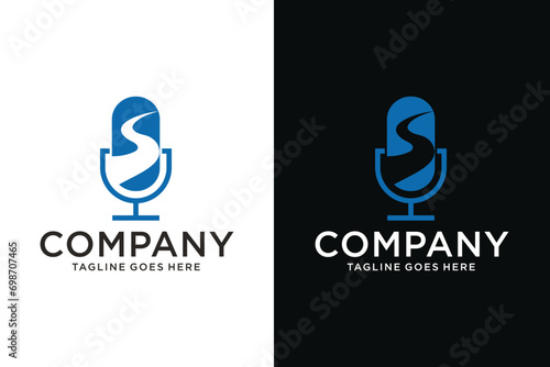 road vector logo design combination with podcast