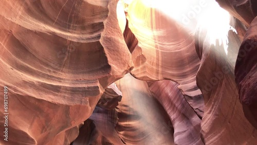 Beautiful wide-angle view of incredible sandstone formations in famous Antelope Canyon on a sunny day, American Southwest, Arizona, USA photo