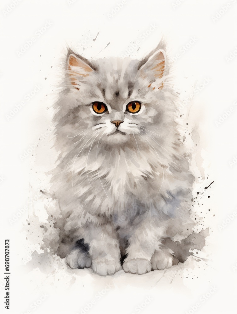 Minimalistic Watercolor Illustration of a Selkirk Rex with a Plush and Curly Coat AI Generated