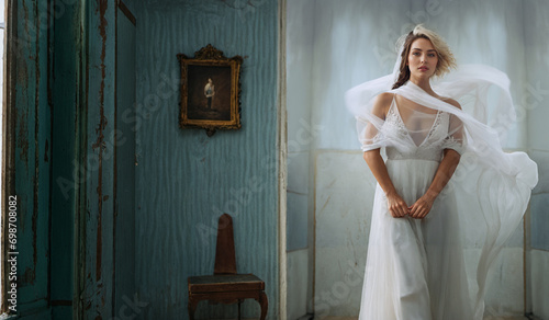 woman in white dress escape...