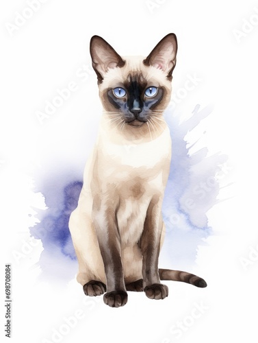 Minimalistic Watercolor Illustration of a Sitting Colorpoint Shorthair AI Generated © Alex