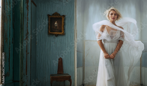 woman in white dress escape...