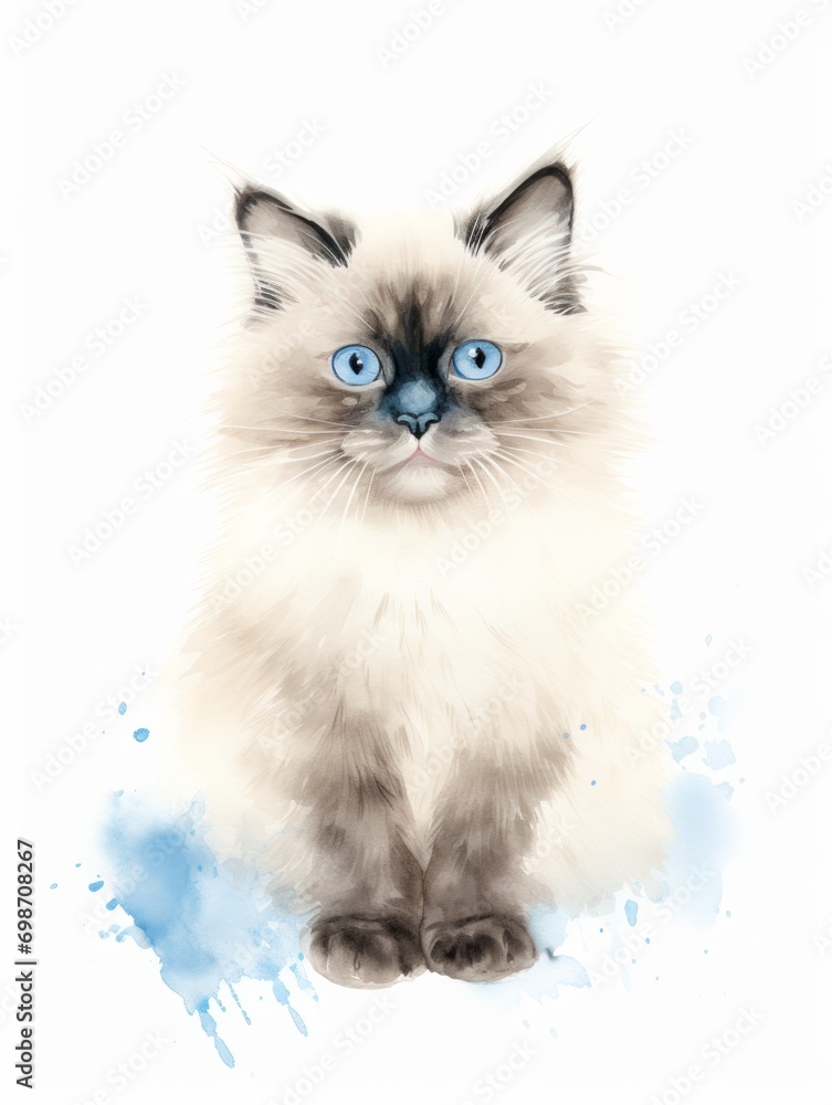 Minimalistic Watercolor Illustration of a Himalayan Cat AI Generated