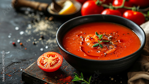 Italian homemade tomato puree soup photo