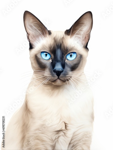 Minimalistic Watercolor Illustration of a Tonkinese Cat with Aqua Blue Eyes AI Generated