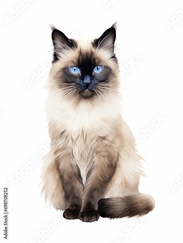 Minimalistic Watercolor Illustration of a Sitting Balinese Cat AI Generated