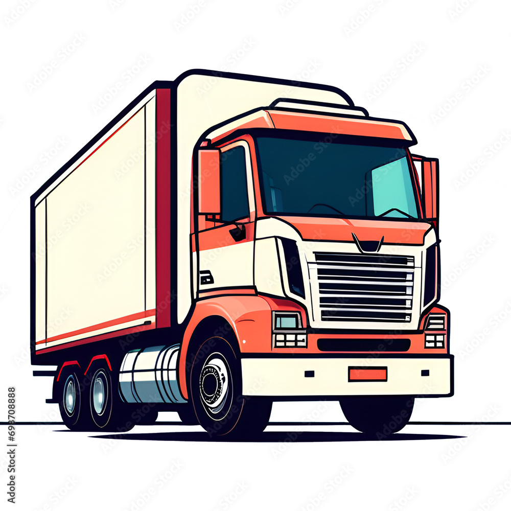Heavy duty cargo truck CAB with trailer, cartoon vector illustration, isolated on white background, kids project decoration, transport methods, sticker designs