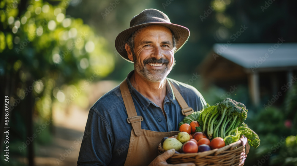 Portrait of a happy farmer with harvest in hand
