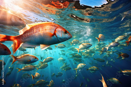 Beautiful underwater world swarm of fish underwater