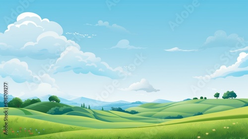 A serene landscape featuring rolling hills and a clear blue sky, perfect for a nature-themed vector background.