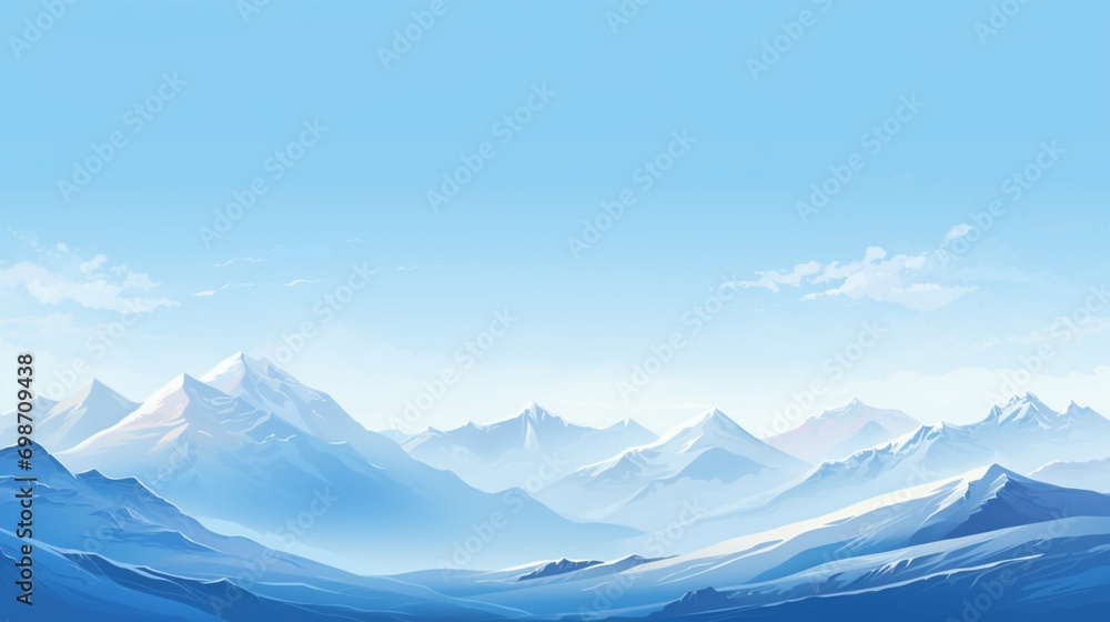 A serene mountain range with snow-capped peaks against a clear blue sky, suitable for a nature-inspired vector background.