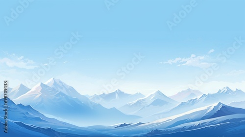 A serene mountain range with snow-capped peaks against a clear blue sky, suitable for a nature-inspired vector background. © Sajawal