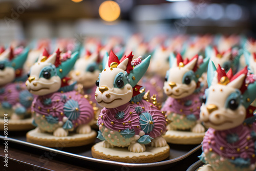 A festive decorating session with dragon-shaped cookies, icing, sprinkles and artistic inspiration to create yummy holiday snacks. © ckybe
