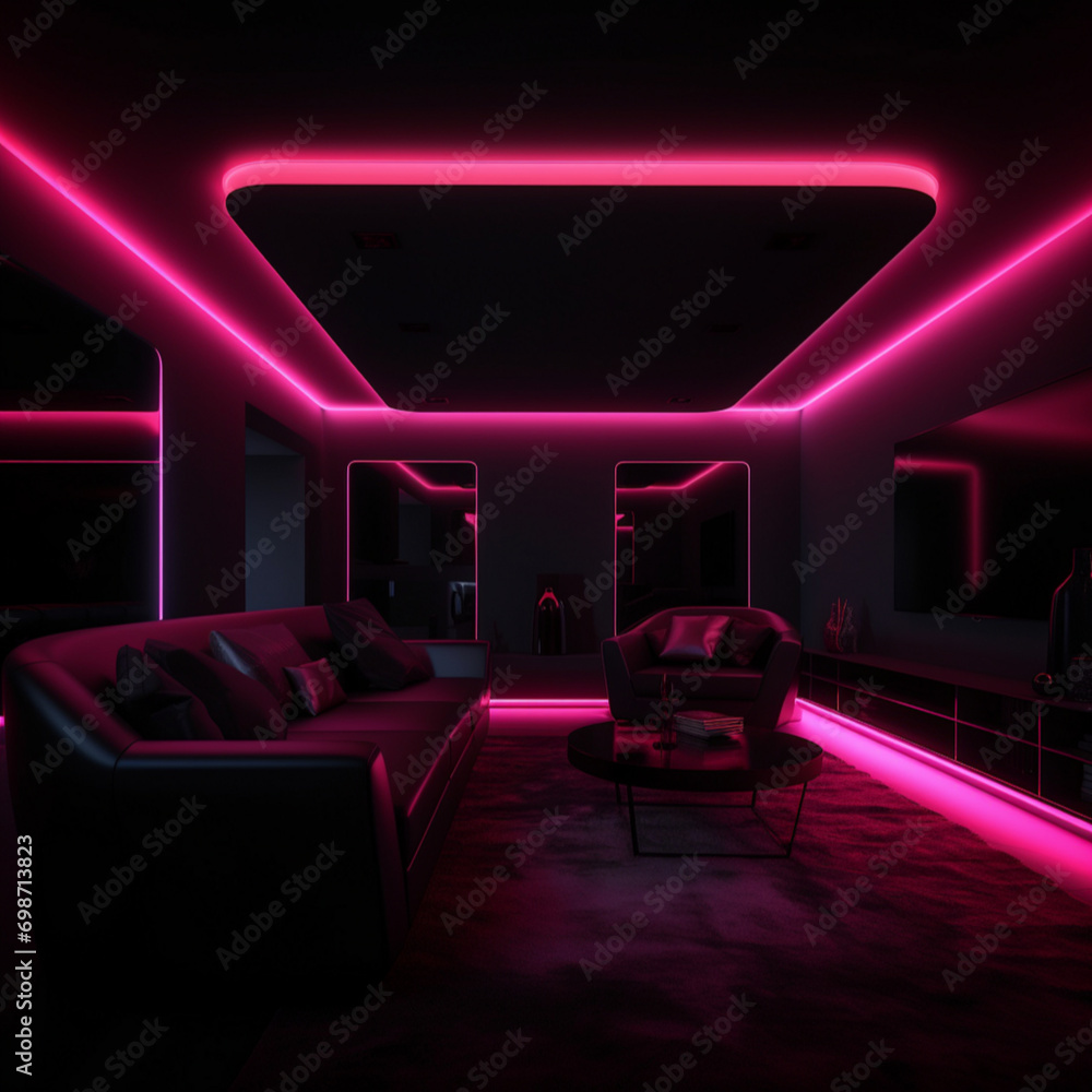 LED strip of pink utsa illuminates a black room