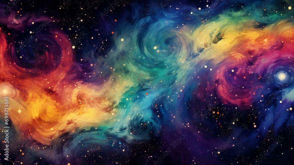 An abstract pattern of swirling galaxies and cosmic dust, great for a space-themed vector background.