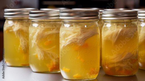 Homecanned chicken stock and soup with chicken breast in a big jars  method