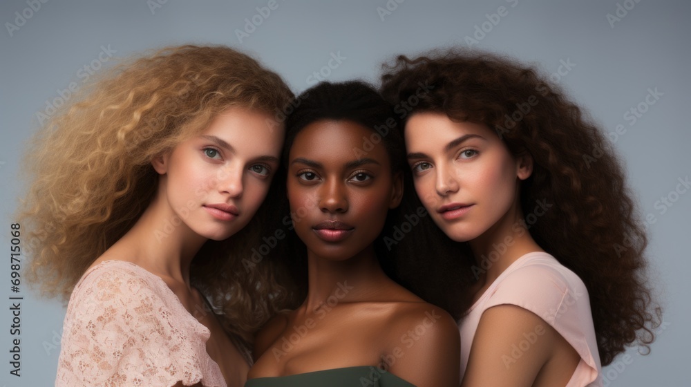 , powerful characters, diverse background. Three women standing next to each other. , powerful characters, diverse background. Three women standing next to each other.