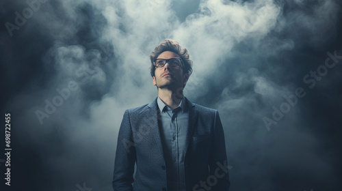 business man with Cloudy vision, unclear mind, foggy ideas concept  photo